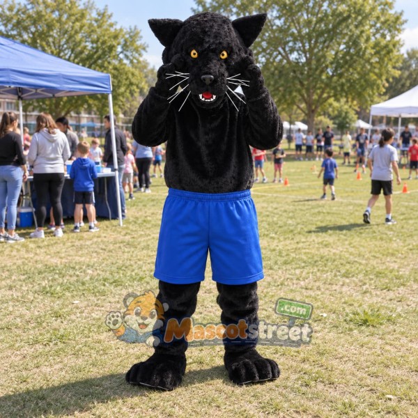 Black Panther Mascot Costume with Blue Shorts