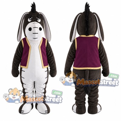 Gray Donkey Mascot Costume with Purple Vest