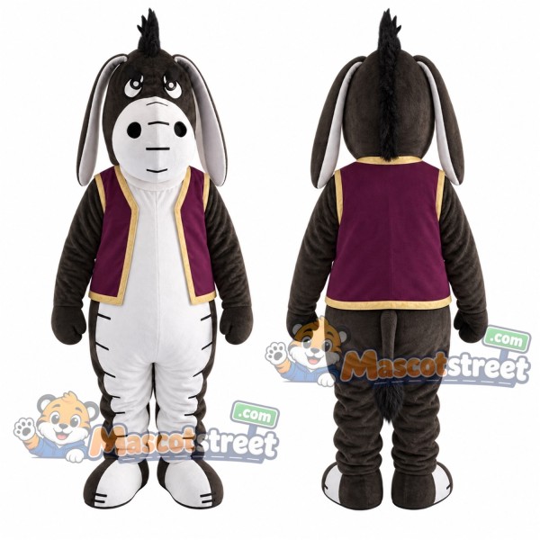 Gray Donkey Mascot Costume with Purple Vest
