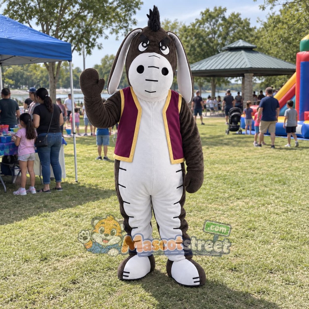 Gray Donkey Mascot Costume with Purple Vest