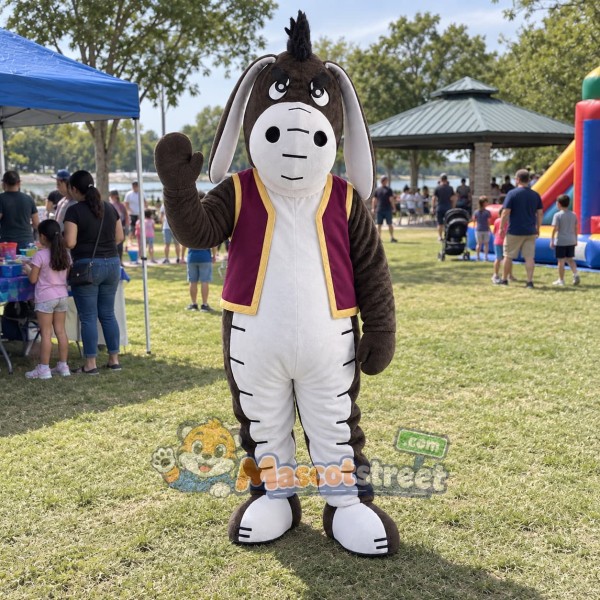 Gray Donkey Mascot Costume with Purple Vest