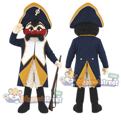 Toy Soldier Mascot Costume with Navy and Gold Uniform Toy Soldier Mascot Costume with Navy and Gold Uniform