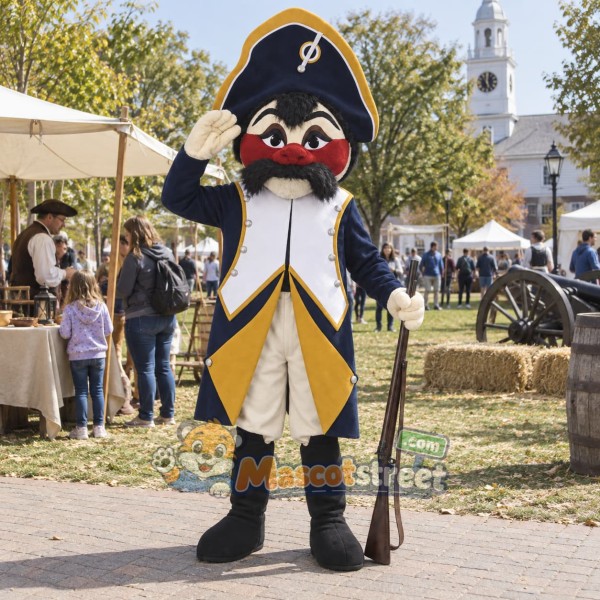 Toy Soldier Mascot Costume with Navy and Gold Uniform