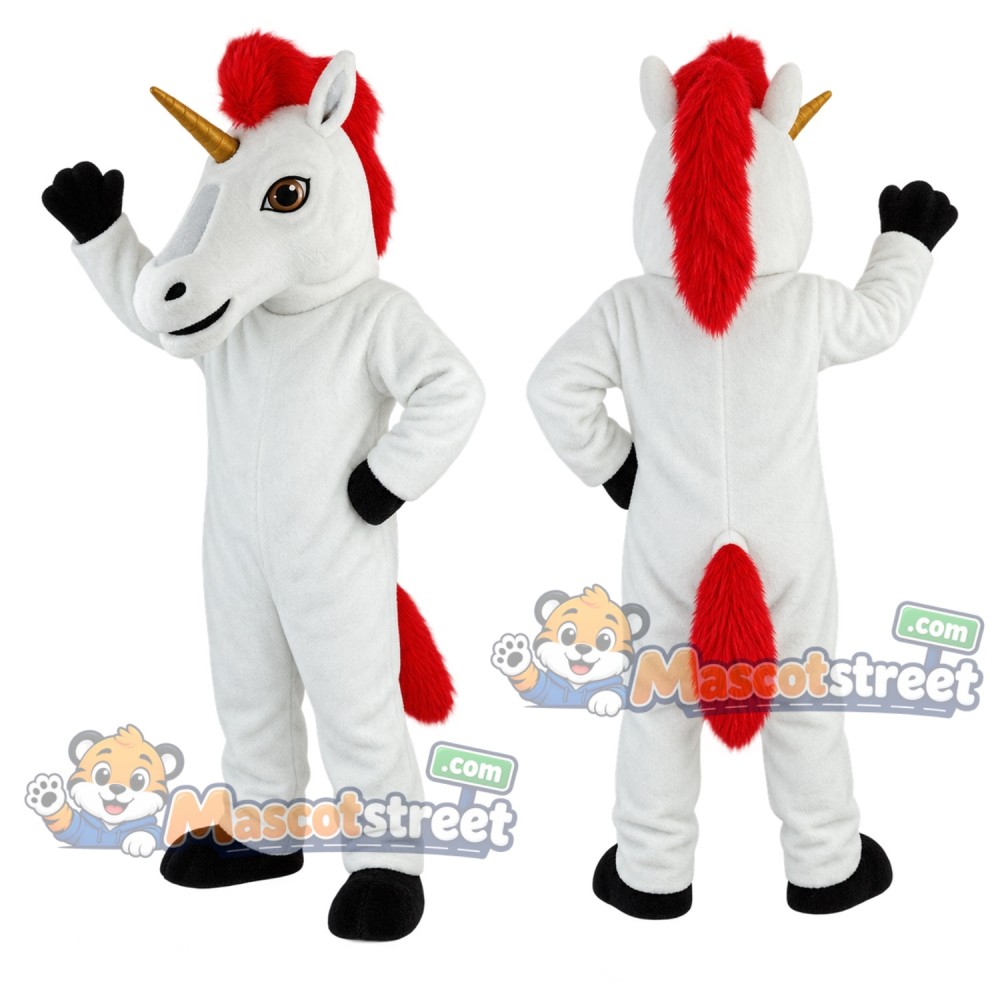 White Unicorn Mascot Costume with Santa Hat