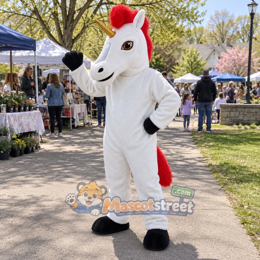White Unicorn Mascot Costume with Santa Hat