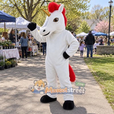 White Unicorn Mascot Costume with Santa Hat