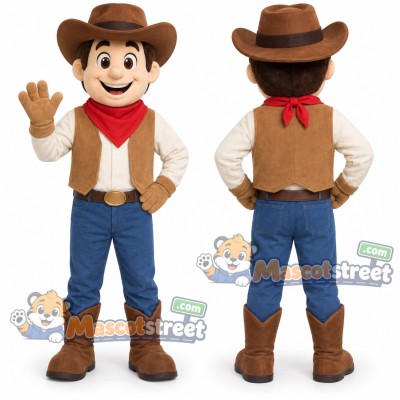 Cowboy Mascot Costume with Brown Vest and Hat Cowboy Mascot Costume with Brown Vest and Hat