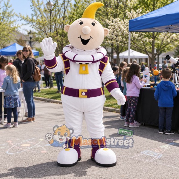 Astronaut Mascot Costume with White and Purple Space Suit