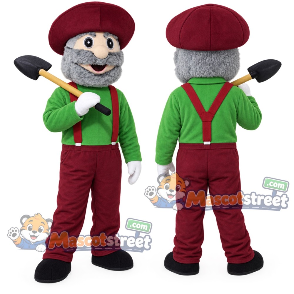 Miner Mascot Costume with Green Shirt and Burgundy Pants
