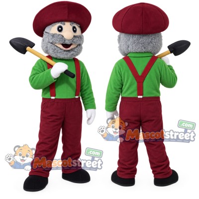 Miner Mascot Costume with Green Shirt and Burgundy Pants