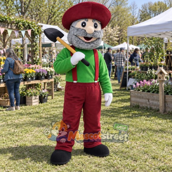 Miner Mascot Costume with Green Shirt and Burgundy Pants