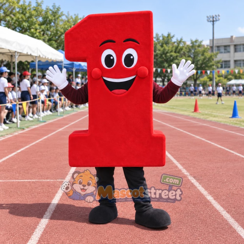 Red Number One Mascot Costume Red Number One Mascot Costume