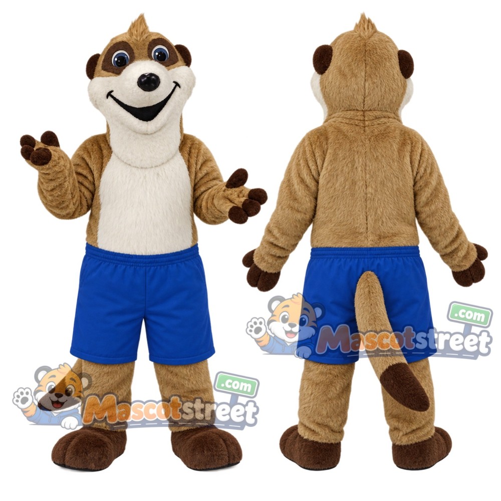 Tan Skunk Mascot Costume with Blue Shorts Tan Skunk Mascot Costume with Blue Shorts