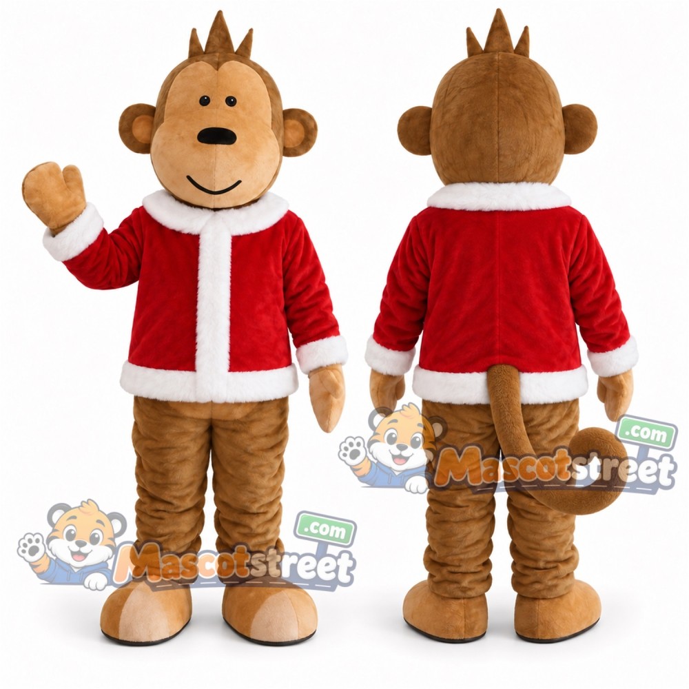 Brown Monkey Mascot Costume with Santa Jacket Brown Monkey Mascot Costume with Santa Jacket