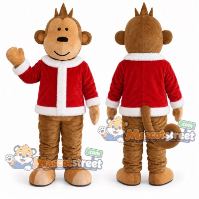 Brown Monkey Mascot Costume with Santa Jacket Brown Monkey Mascot Costume with Santa Jacket