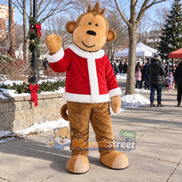 Brown Monkey Mascot Costume with Santa Jacket