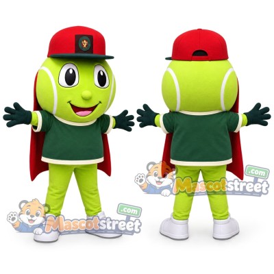 Green Tennis Ball Mascot Costume with Green Shirt and Red Cap Green Tennis Ball Mascot Costume with Green Shirt and Red Cap