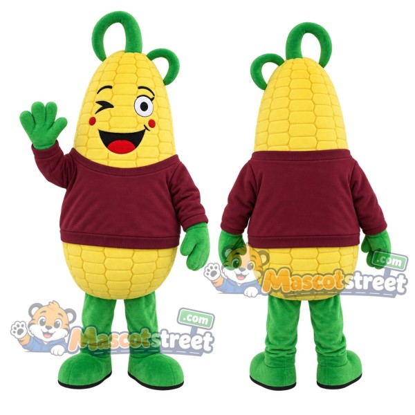 Corn Mascot Costume with Burgundy Sweatshirt