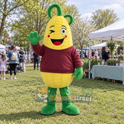 Corn Mascot Costume with Burgundy Sweatshirt Corn Mascot Costume with Burgundy Sweatshirt