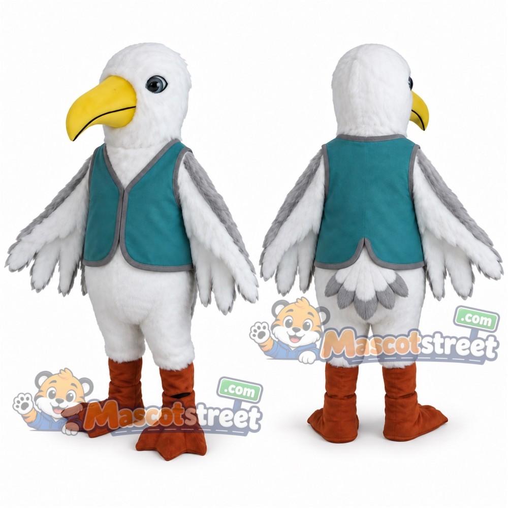 White Seagull Mascot Costume with Teal Vest
