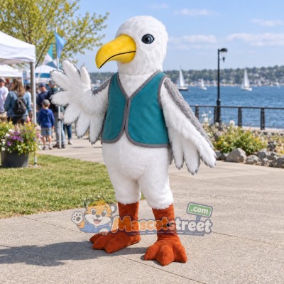 White Seagull Mascot Costume with Teal Vest