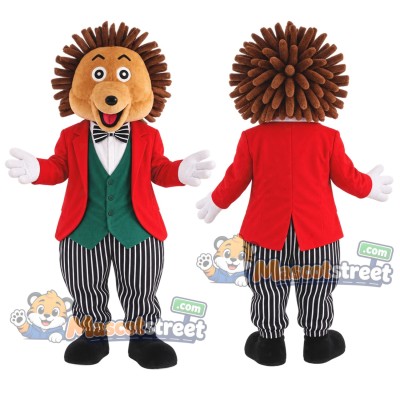 Brown Hedgehog Mascot Costume with Red Jacket and Striped Pants Brown Hedgehog Mascot Costume with Red Jacket and Striped Pants