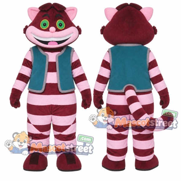 Pink Striped Cat Mascot Costume with Teal Vest