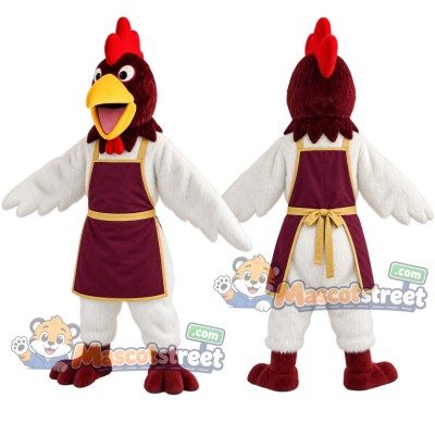 White Rooster Mascot Costume with Purple Apron White Rooster Mascot Costume with Purple Apron