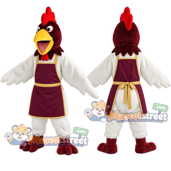 White Rooster Mascot Costume with Purple Apron
