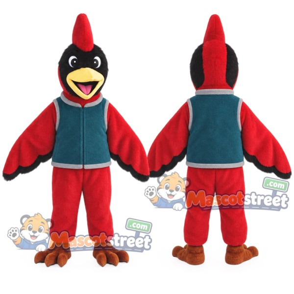 Red Roadrunner Mascot Costume with Teal Vest