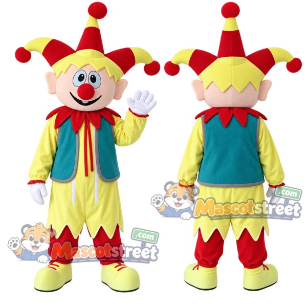 Clown Mascot Costume with Yellow Suit and Teal Vest