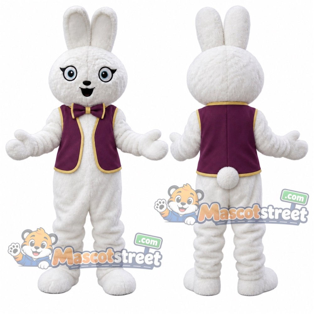 White Rabbit Mascot Costume with Purple Vest