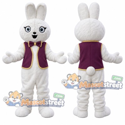 White Rabbit Mascot Costume with Purple Vest