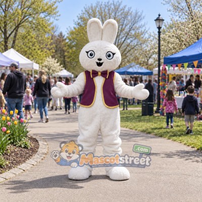 White Rabbit Mascot Costume with Purple Vest