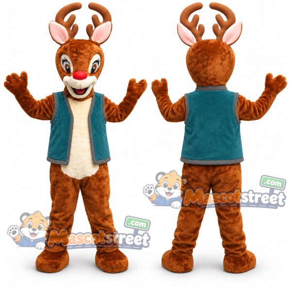 Reindeer Mascot Costume with Teal Vest