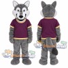 Gray Wolf Mascot Costume with Purple Shirt