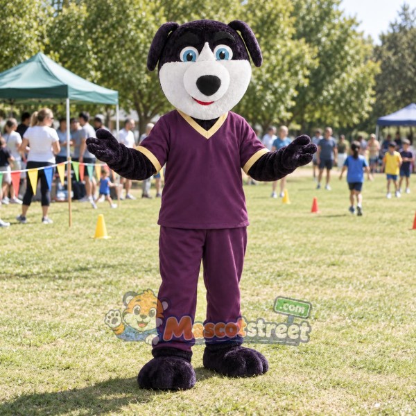 Purple Dog Mascot Costume with Purple Sports Uniform