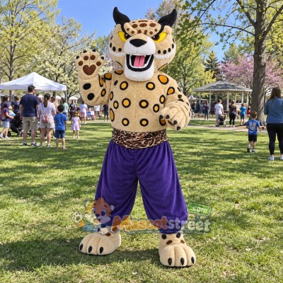 Spotted Leopard Mascot Costume with Purple Pants