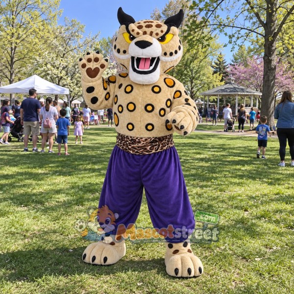 Spotted Leopard Mascot Costume with Purple Pants