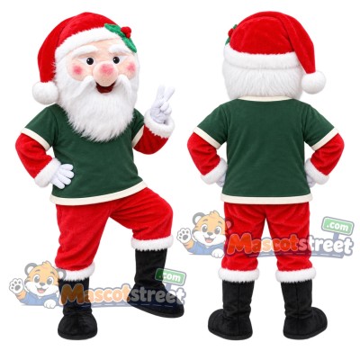 Santa Claus Mascot Costume with Green Sweater and Red Hat Santa Claus Mascot Costume with Green Sweater and Red Hat