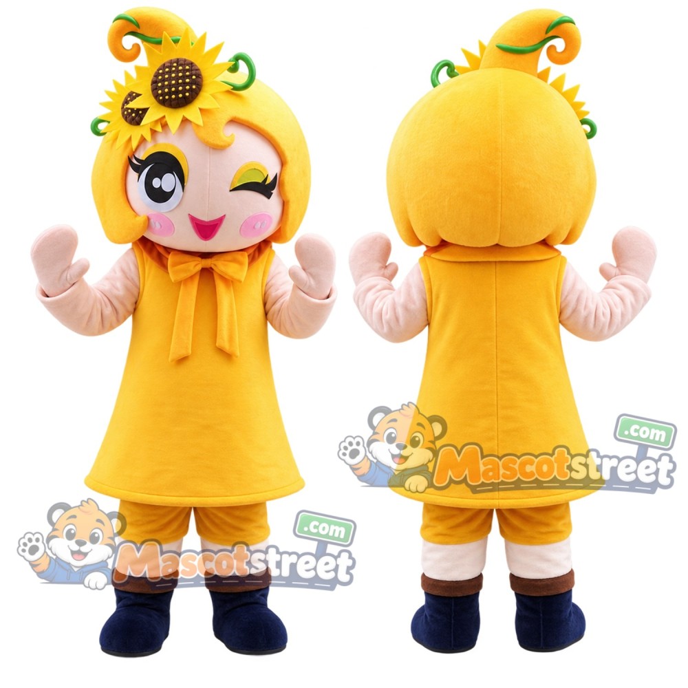 Sunflower Girl Mascot Costume with Yellow Dress Sunflower Girl Mascot Costume with Yellow Dress