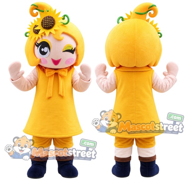 Sunflower Girl Mascot Costume with Yellow Dress
