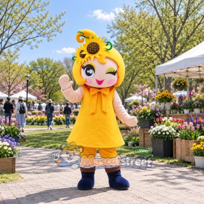 Sunflower Girl Mascot Costume with Yellow Dress Sunflower Girl Mascot Costume with Yellow Dress