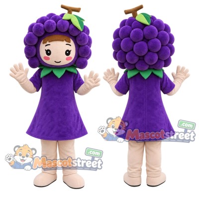 Grape Girl Mascot Costume with Purple Dress Grape Girl Mascot Costume with Purple Dress