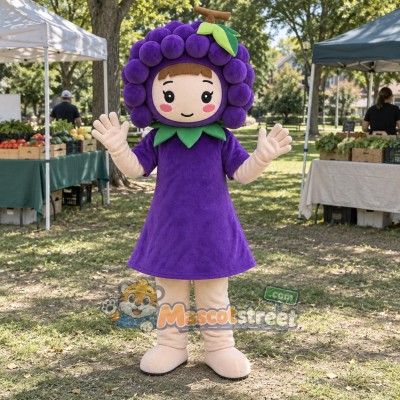 Grape Girl Mascot Costume with Purple Dress Grape Girl Mascot Costume with Purple Dress