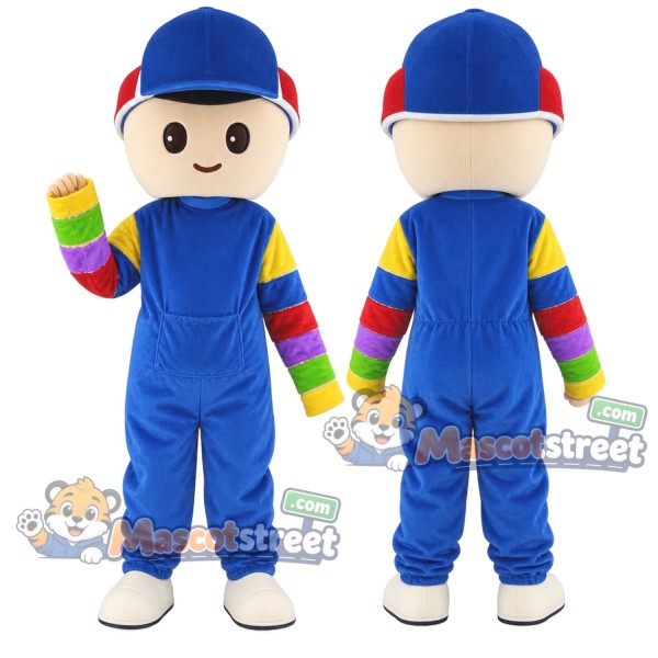Boy Mascot Costume with Blue Overalls and Cap