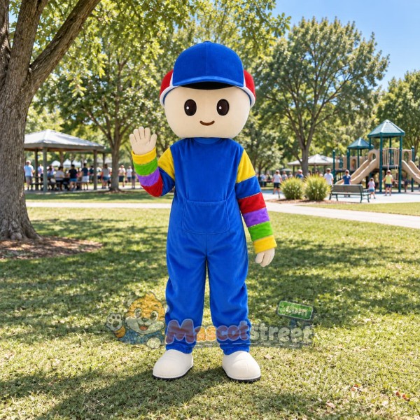 Boy Mascot Costume with Blue Overalls and Cap