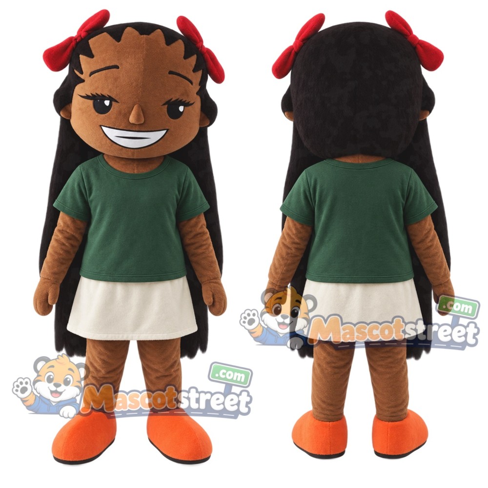 Girl Mascot Costume with Green Shirt and Cream Skirt