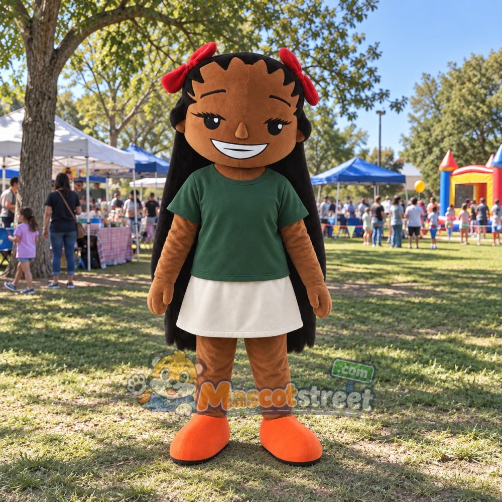 Girl Mascot Costume with Green Shirt and Cream Skirt