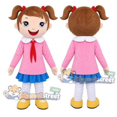 Girl Mascot Costume with Pink Coat and Blue Skirt Girl Mascot Costume with Pink Coat and Blue Skirt